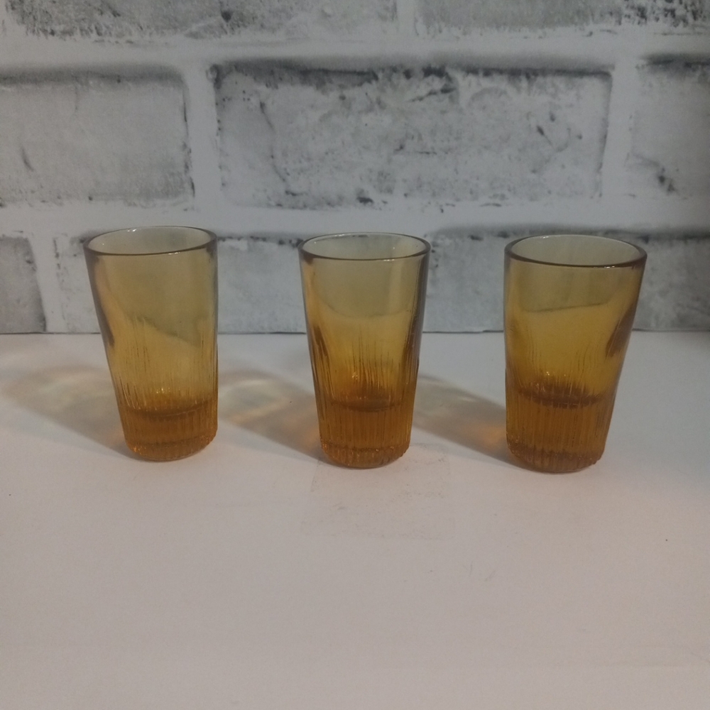 Amber Shot Glass Mid Century Set Of 3